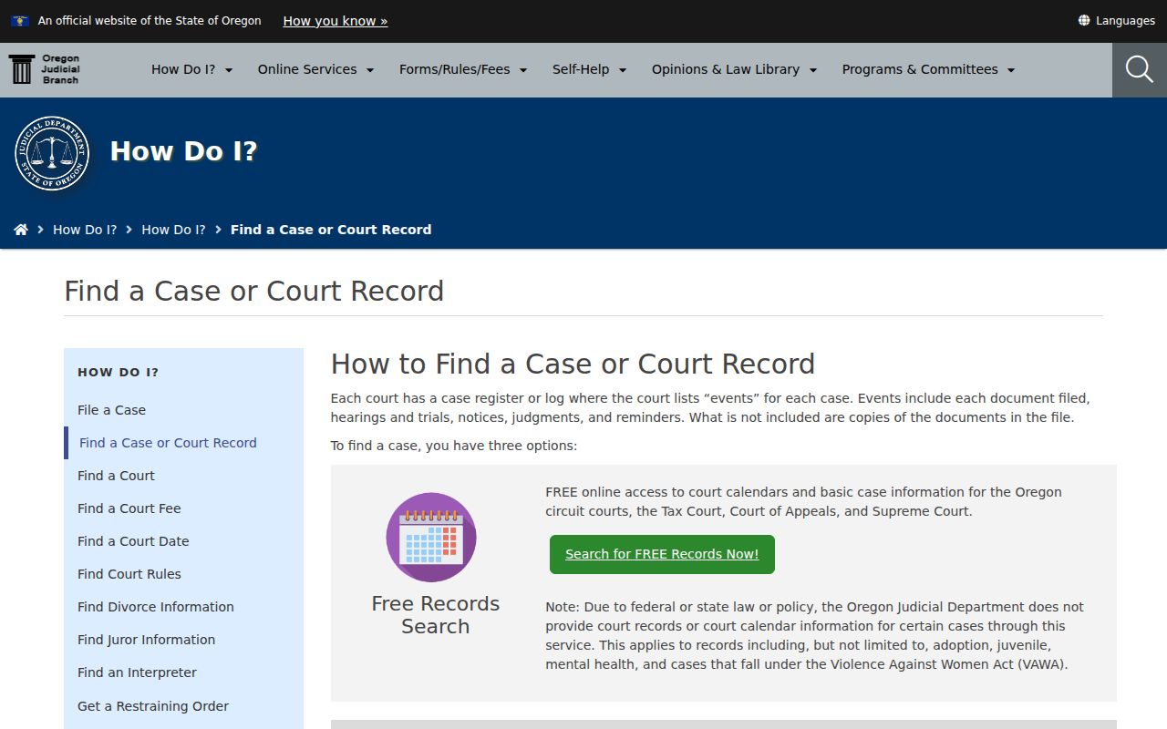 Oregon resident lookup: OJD free court search coverage and access options