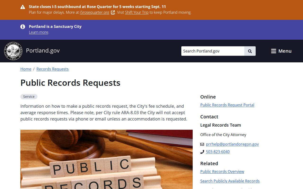 Oregon resident lookup: Portland public records request portal